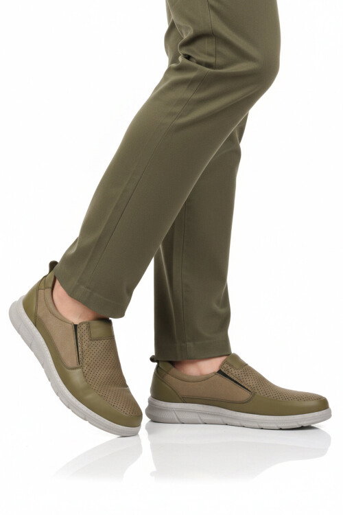 Premium Haki Hakiki Deri Anatomik Erkek Casual Ayakkabı 3704 M