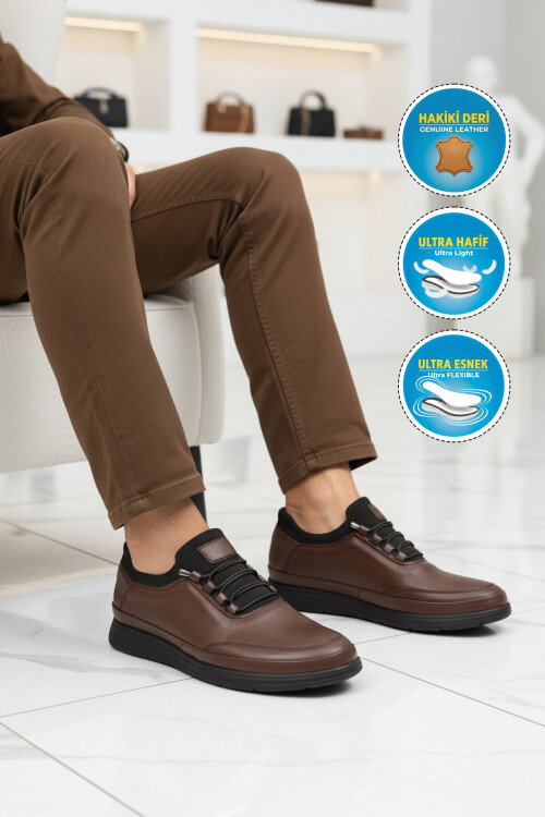 Premium Kahve Hakiki Deri Anatomik Erkek Casual Ayakkabı 703 M