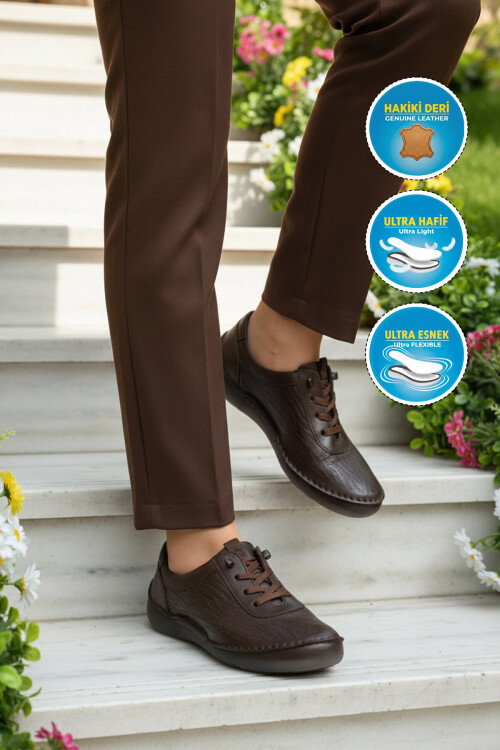 Premium Kahve Hakiki Deri Anatomik Kadın Casual Ayakkabı 44406 Z