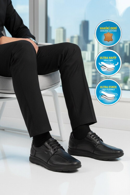 Premium Siyah Hakiki Deri Anatomik Erkek Casual Ayakkabı 506 M