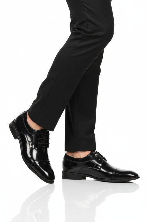 Premium Siyah Rugan Hakiki Deri Anatomik Erkek Klasik Ayakkabı 698 M