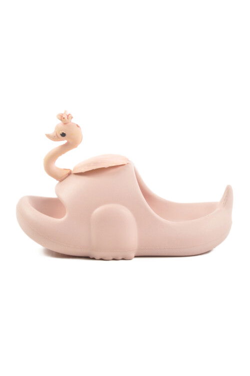 Pudra Suni Deri Çocuk Terlik Kuğu P-F