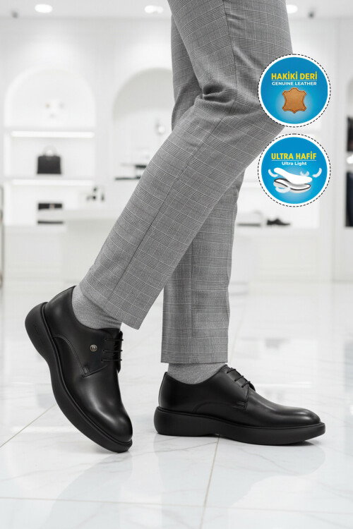 Black Open Genuine Leather Mens Casual Shoes 70914 M