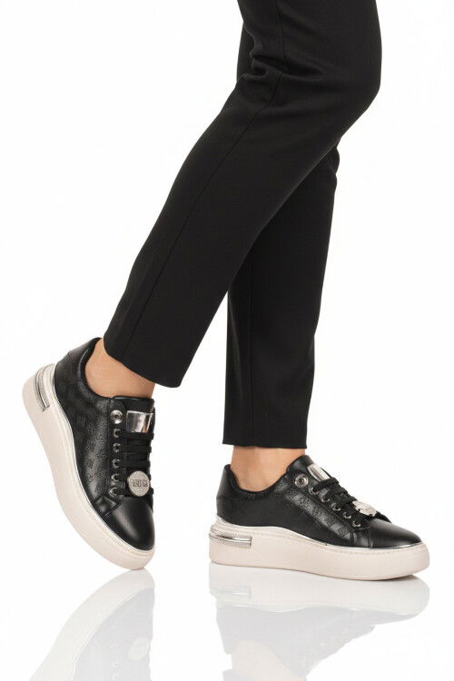 Siyah Bağcıklı Taş İşlemeli Hafif Kadın Sneaker 431156 Z
