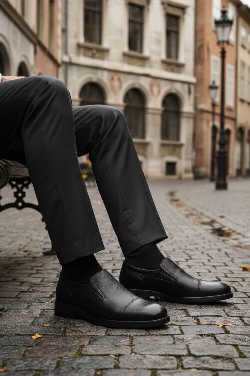 Siyah Baskılı Hakiki Deri Kaymaz Taban Erkek Klasik Ayakkabı 916 M