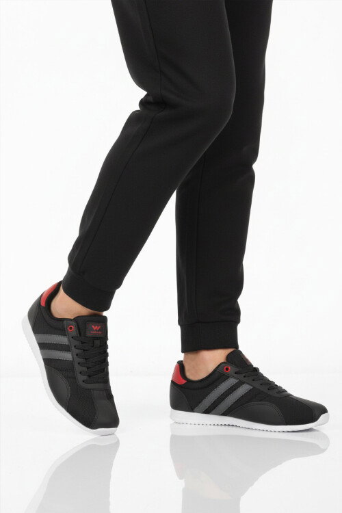 Siyah Beyaz Bağcıklı Hafif Erkek Spor Ayakkabı 2001 Tares M