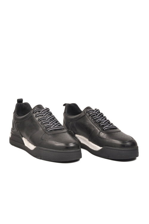 Siyah Beyaz Hakiki Deri Erkek Casual Ayakkabı 152-20207-2 M