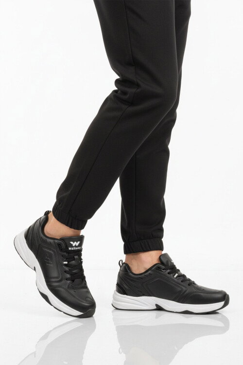 Siyah Beyaz Bağcıklı Kaymaz Taban Erkek Spor Ayakkabı Erya M