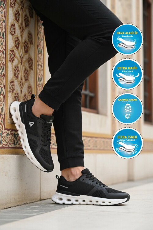 Siyah Beyaz Fileli Hafif Esnek Erkek Spor Ayakkabı 5006 M