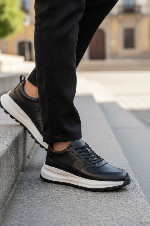 Siyah Beyaz Bağcıklı Erkek Casual Ayakkabı 488 M