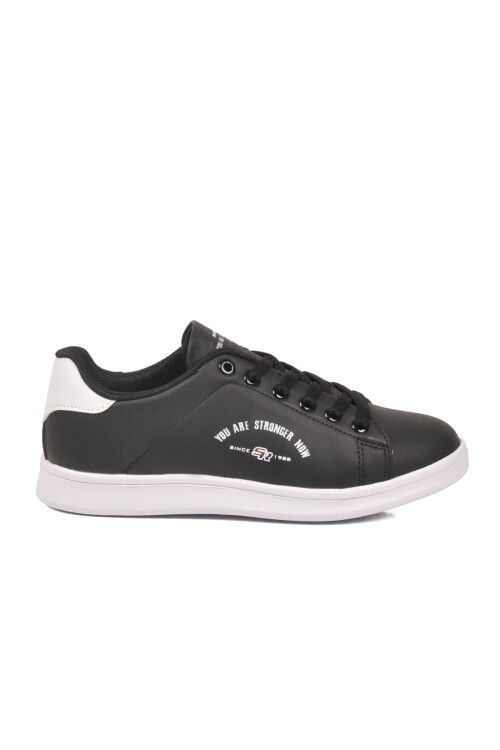 Siyah Beyaz Cilt Bağcıklı Hafif Unisex Sneaker Bst-1002 G
