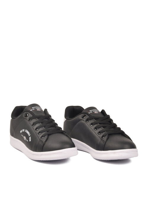 Siyah Beyaz Cilt Bağcıklı Hafif Unisex Sneaker Bst-1002 G