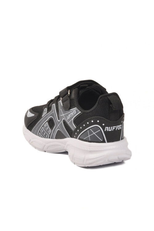Siyah Beyaz Cırtlı Fileli Hafif Unisex Çocuk Spor Ayakkabı Ruffon F