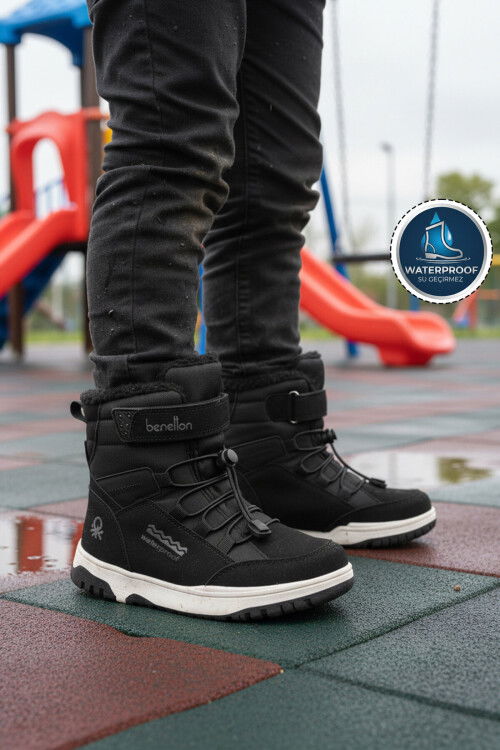 Siyah Cırtlı Su Geçirmez Unisex Çocuk Bot BNI-11000 F