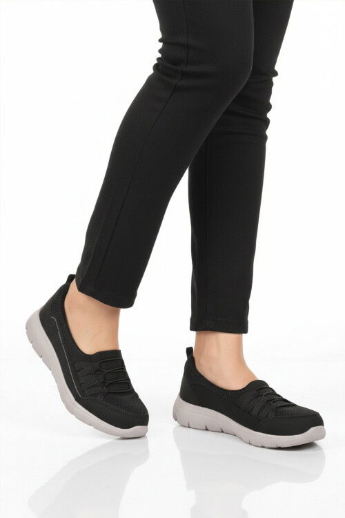 Siyah Buz Fileli Hafif Esnek Kadın Günlük Yürüyüş ve Spor Ayakkabı Bst-1009 G