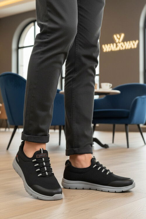 حذاء رياضي رجالي خفيف الوزن من نسيج ثلجي أسود مرن II M