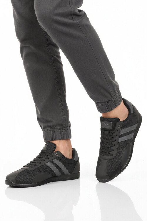 Siyah Gümüş Bağcıklı Hafif Erkek Spor Ayakkabı 2001 Tares M