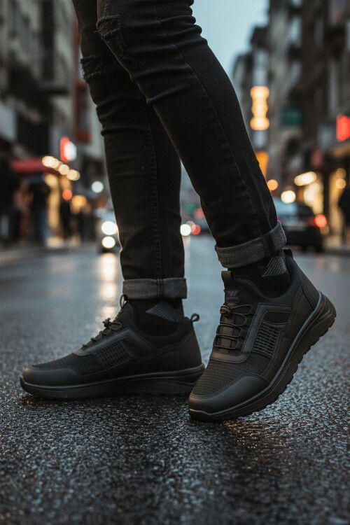 Black Lightweight Flexible Lock Lace-Up Mens Sneakers Nans 6006 M