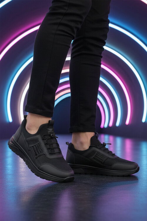 Siyah Hafif Esnek Kilit Bağcıklı Unisex Spor Ayakkabı Nans 6006 G
