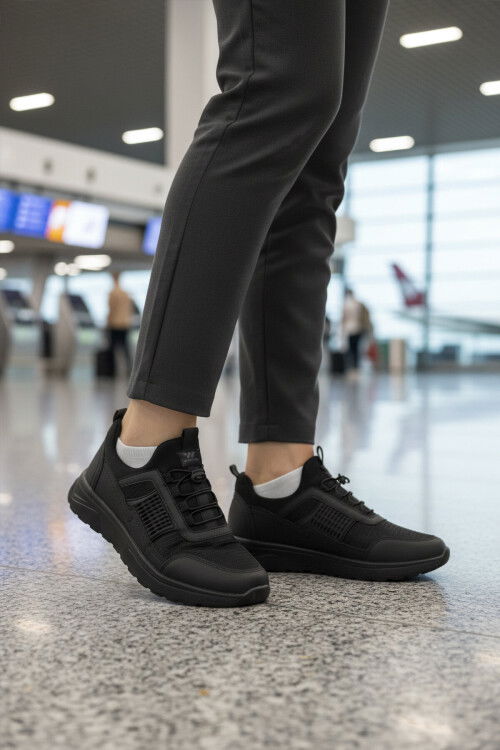 Siyah Hafif Esnek Kilit Bağcıklı Unisex Spor Ayakkabı Nans 6006 G