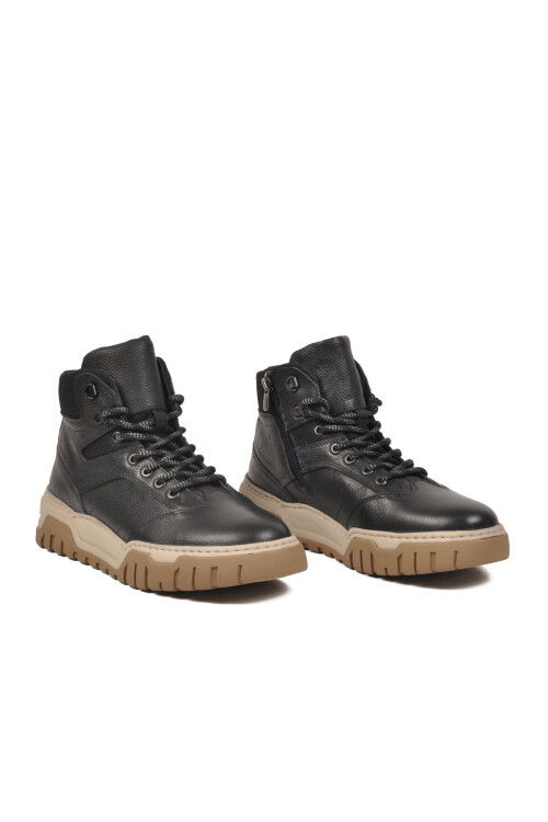 Siyah Hakiki Deri Bağcıklı Fermuarlı Erkek Bot 152-20404-2 M