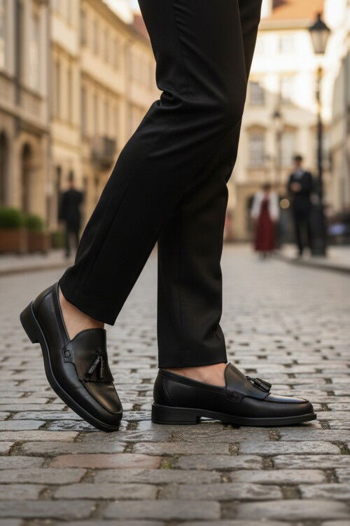 Siyah Hakiki Deri Erkek Casual Ayakkabı 2208 M