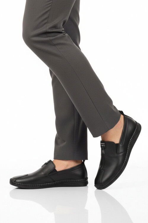 Siyah Hakiki Deri Ortopedik Erkek Casual Ayakkabı 308 M