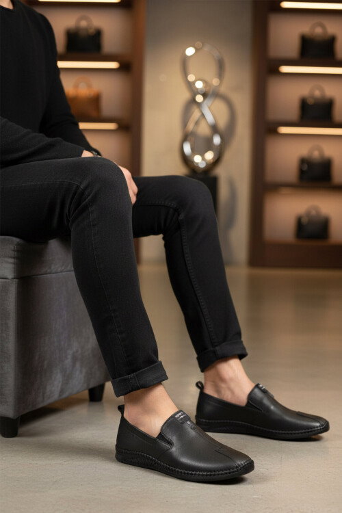 Siyah Hakiki Deri Ortopedik Erkek Casual Ayakkabı 308 M