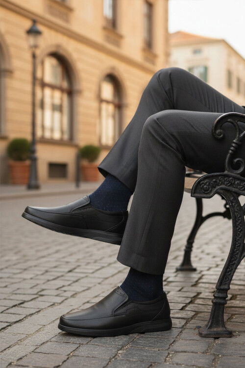 Siyah Hakiki Deri Jel Taban Anatomik Erkek Casual Ayakkabı 409 M