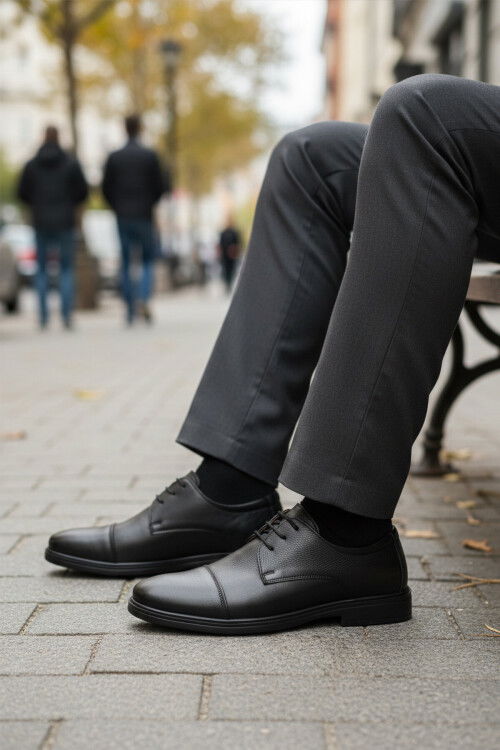 Siyah Hakiki Deri Jel Taban Anatomik Erkek Casual Ayakkabı 425 M