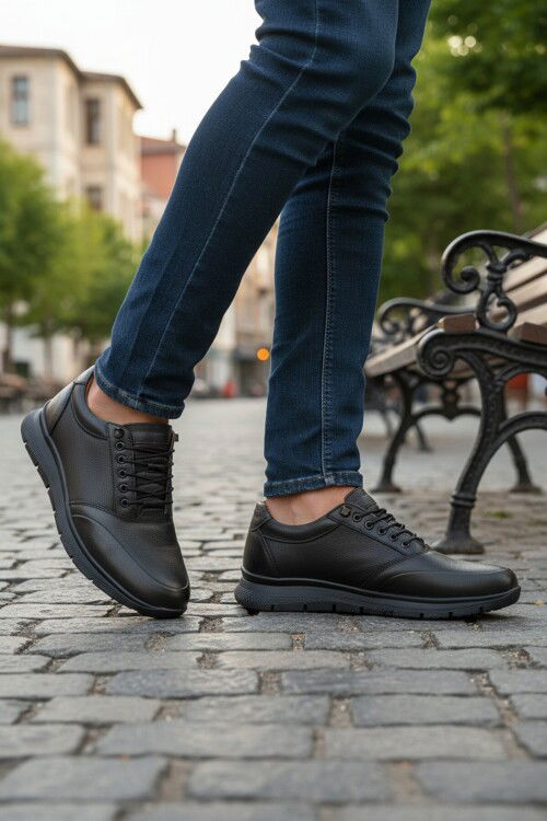 Siyah Hakiki Deri Anatomik Jel Taban Erkek Casual Ayakkabı 901 M