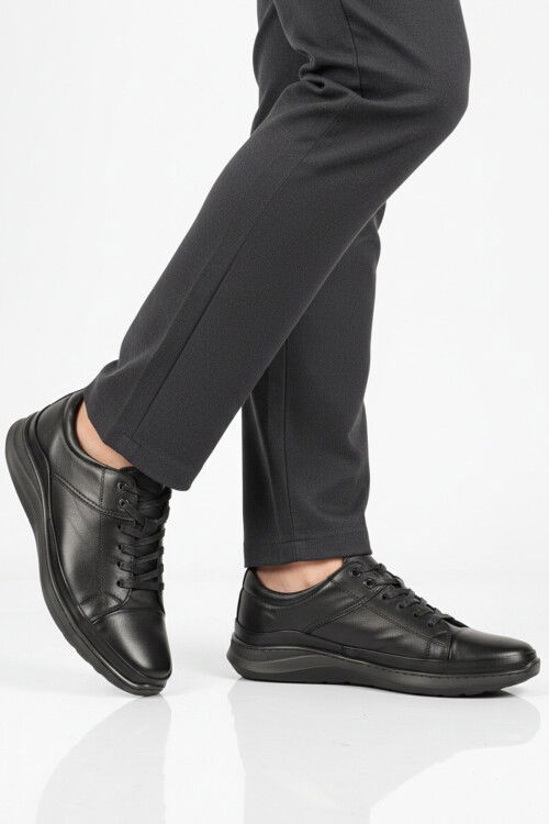 Siyah Hakiki Deri Erkek Casual Ayakkabı 152-22585 M