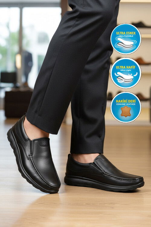 Premium Siyah Hakiki Deri Anatomik Erkek Casual Ayakkabı 2406 M