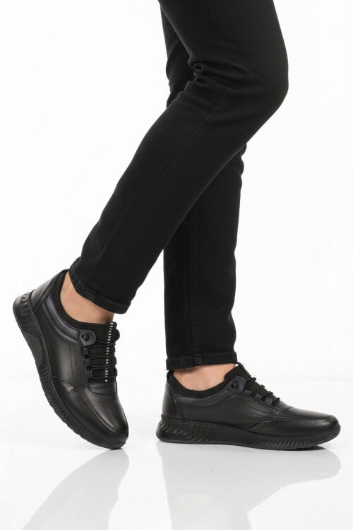 Premium Siyah Hakiki Deri Anatomik Erkek Casual Ayakkabı 1980 M