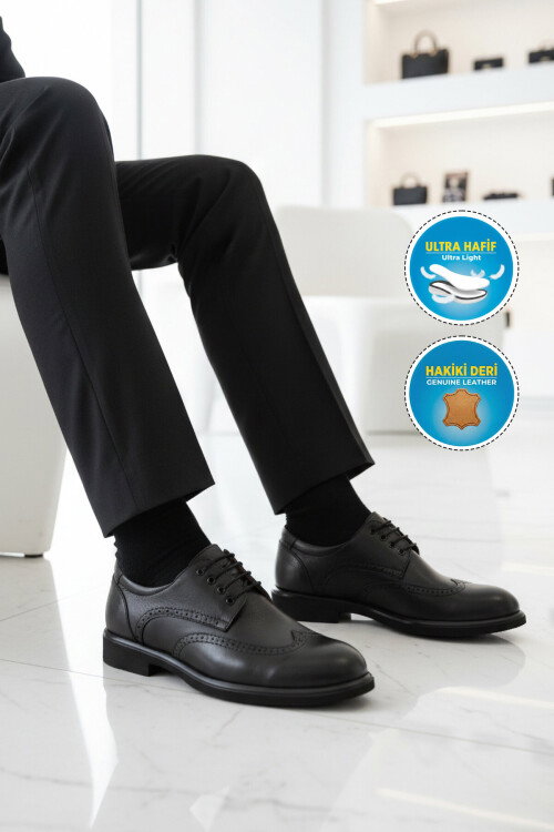 Premium Siyah Hakiki Deri Erkek Klasik Ayakkabı 2075 M