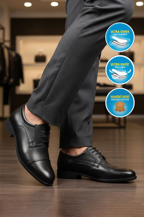 Premium Siyah Hakiki Deri Anatomik Erkek Klasik Ayakkabı 693 M