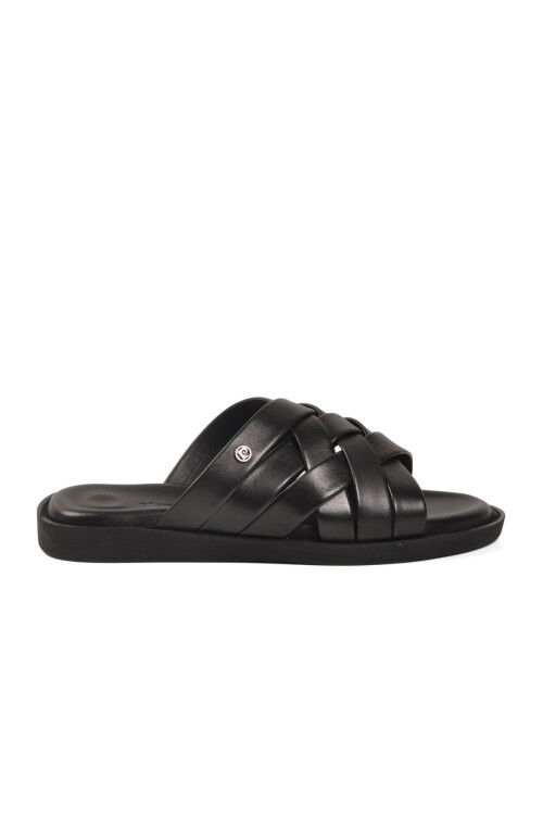 Siyah Hakiki Deri Erkek Günlük Terlik PC-7318 M