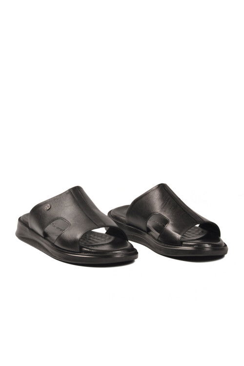 Siyah Hakiki Deri Erkek Günlük Terlik PC-7324 M