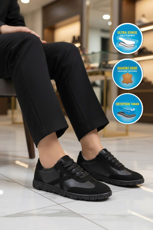 Siyah Hakiki Deri Anatomik Kadın Casual Ayakkabı F-003 Z
