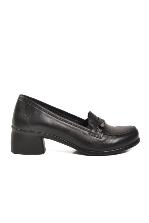 Premium Siyah Hakiki Deri Kadın Topuklu Klasik Ayakkabı 44259 Z