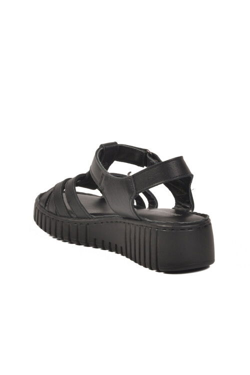 Siyah Hakiki Deri Cırtlı Kadın Günlük Topuklu Sandalet PC-54787 Z