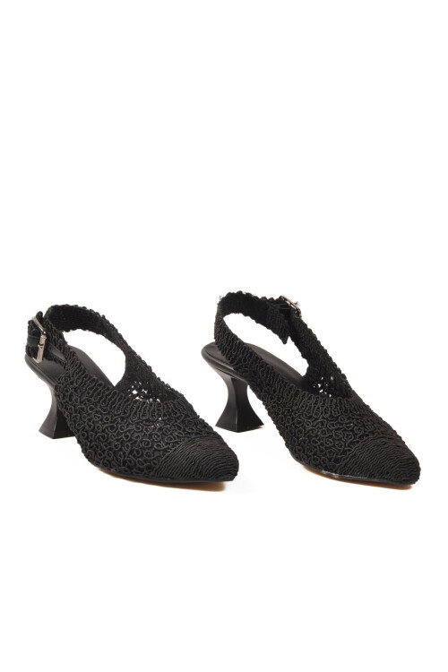 Siyah Örme Kadın Topuklu Abiye Ayakkabı PC-53081 Z