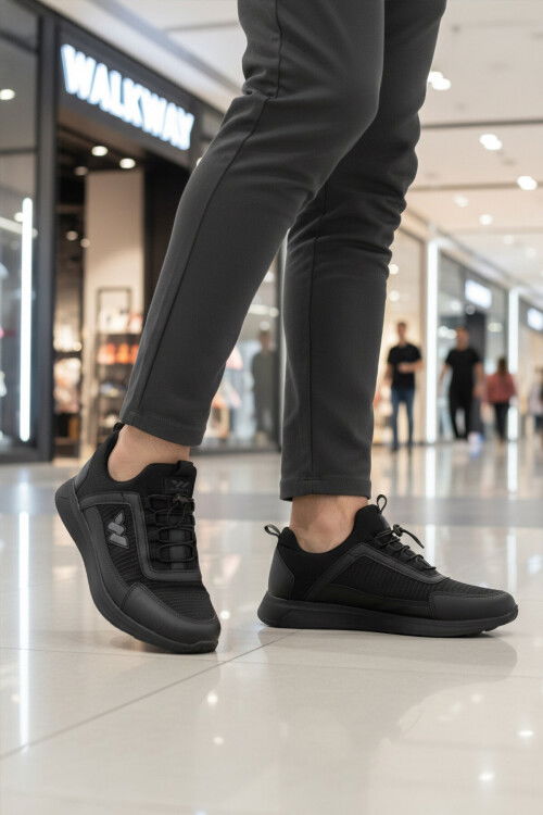 Black Lock Lace-Up Lightweight Flexible Mens Sneakers Apollo 166 M