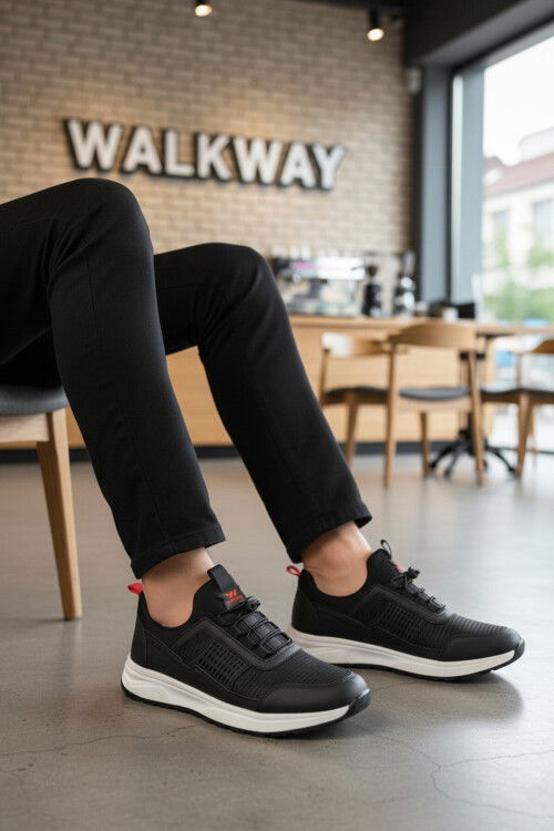 Black Red Light Flexible Lock Lace-Up Mens Sneakers Nans 6006 M