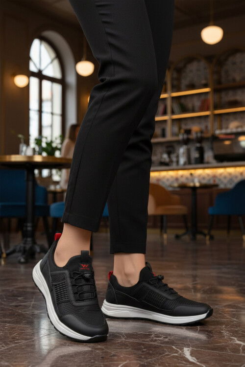 حذاء رياضي للجنسين من Nans 6006 G، أسود وأحمر، خفيف الوزن ومرن برباط للإغلاق