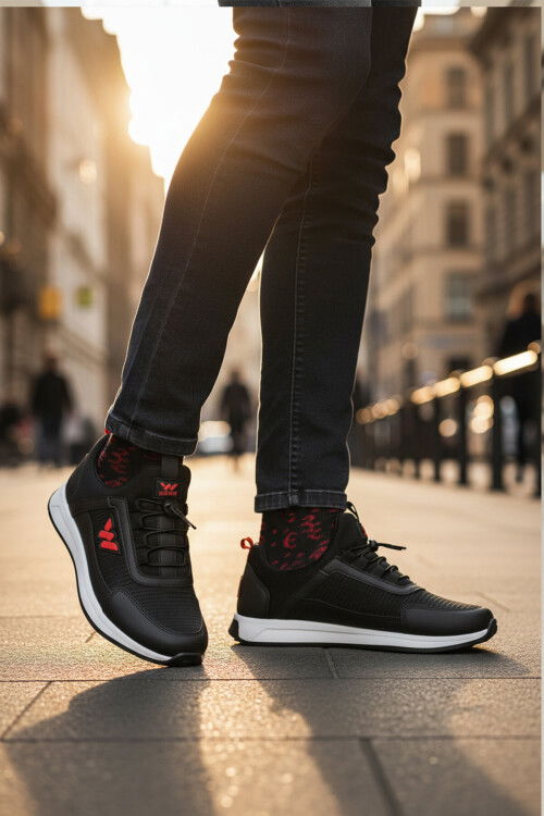 حذاء رياضي رجالي خفيف الوزن ومرن برباط أسود وأحمر من Apollo 166 M