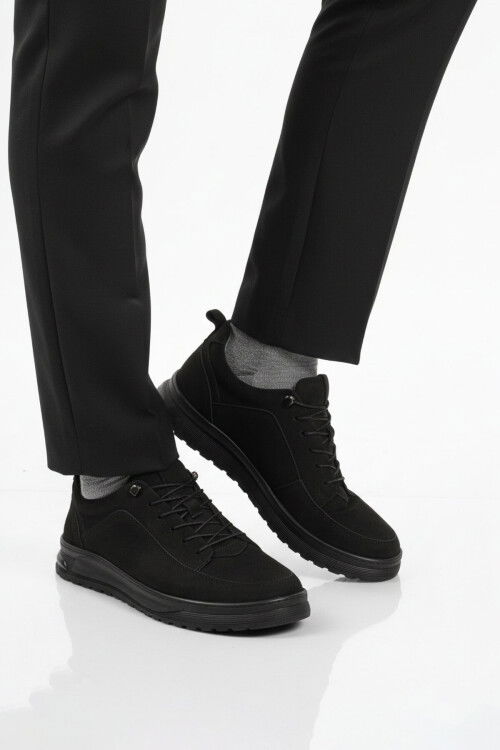 Siyah Nubuk Hakiki Deri Erkek Casual Ayakkabı 138 M