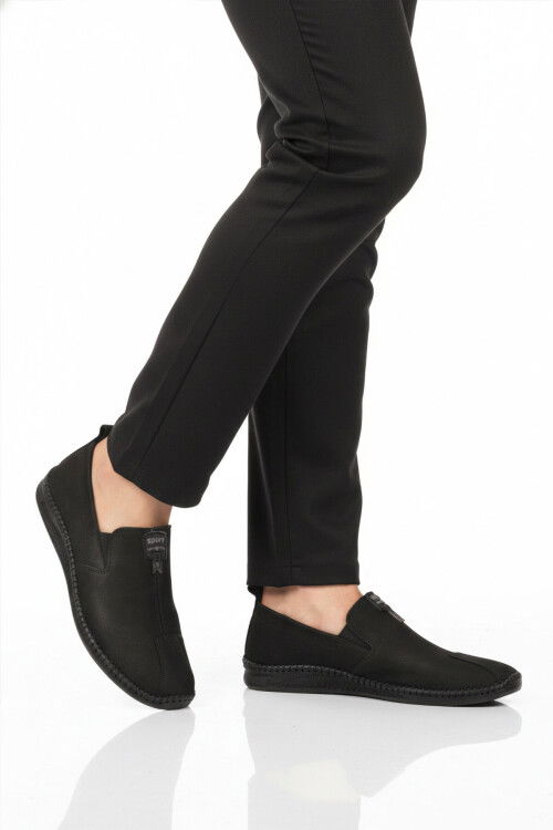Siyah Nubuk Hakiki Deri Ortopedik Erkek Casual Ayakkabı 308 M