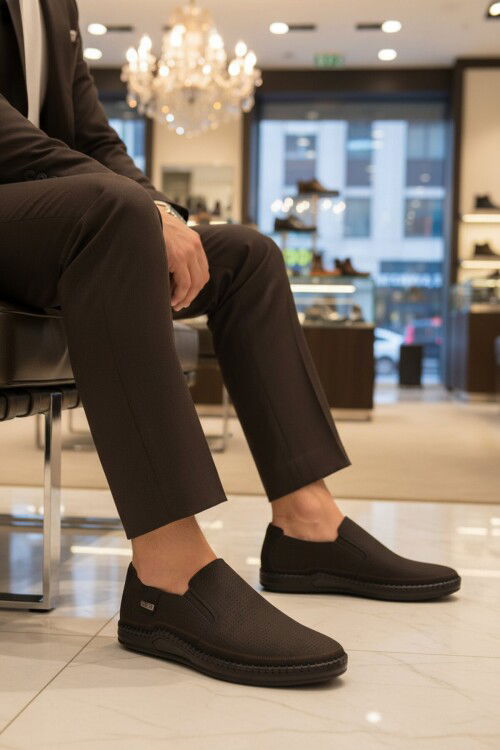 Siyah Nubuk Hakiki Deri Jel Taban Erkek Casual Ayakkabı 803 M