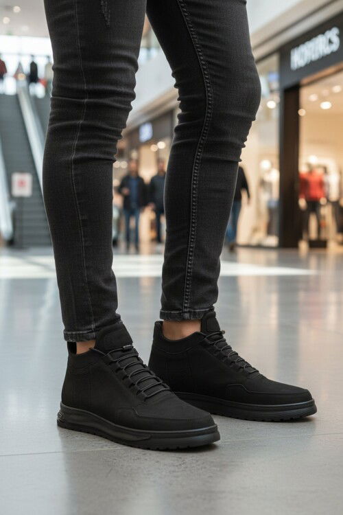 Siyah Nubuk Hakiki Deri İçi Kürklü Kaymaz Erkek Bot 727 M